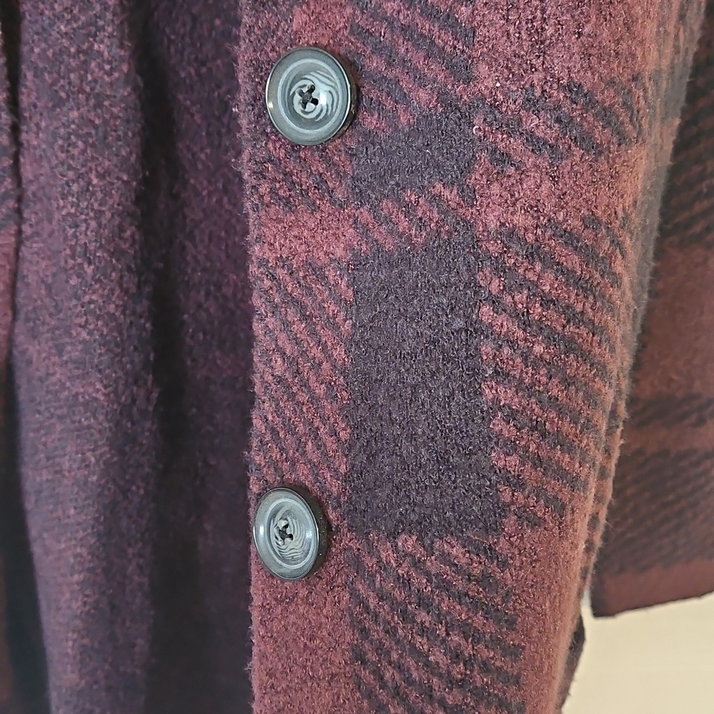 Dex Sweater Womens Large Red black Plaid Open Front Long Line Cardigan buttons - Picture 3 of 7